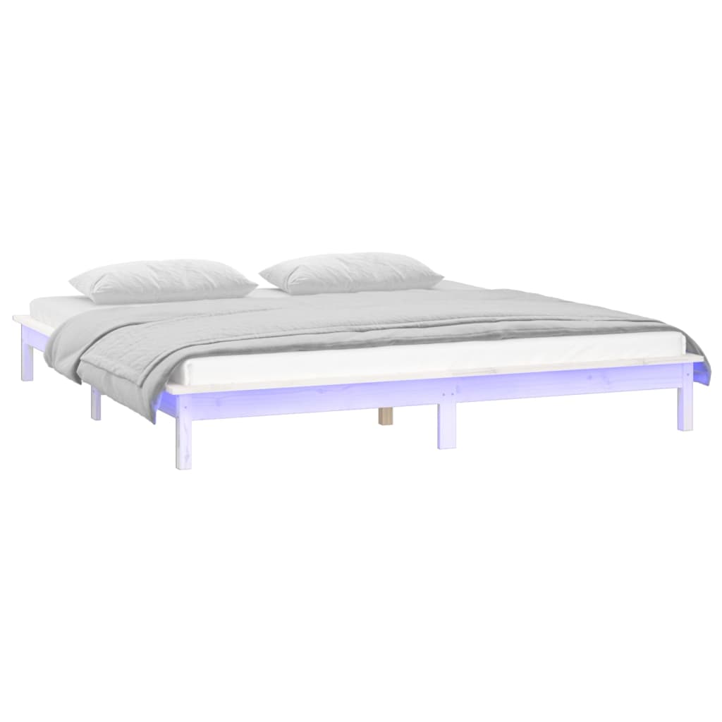 Sengeramme med LED hvit 140x190 cm heltre