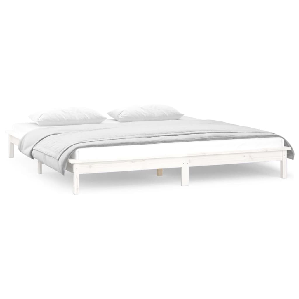 Sengeramme med LED hvit 140x190 cm heltre