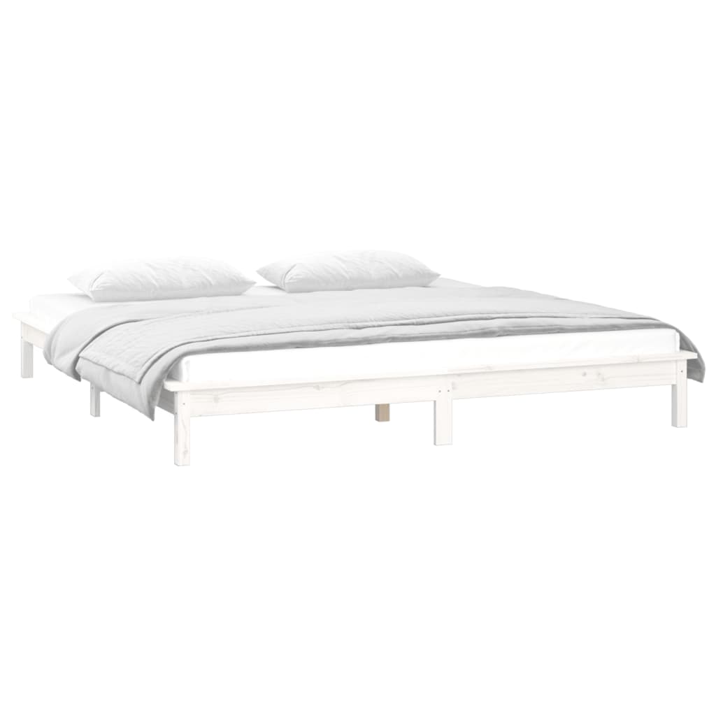Sengeramme med LED hvit 140x190 cm heltre