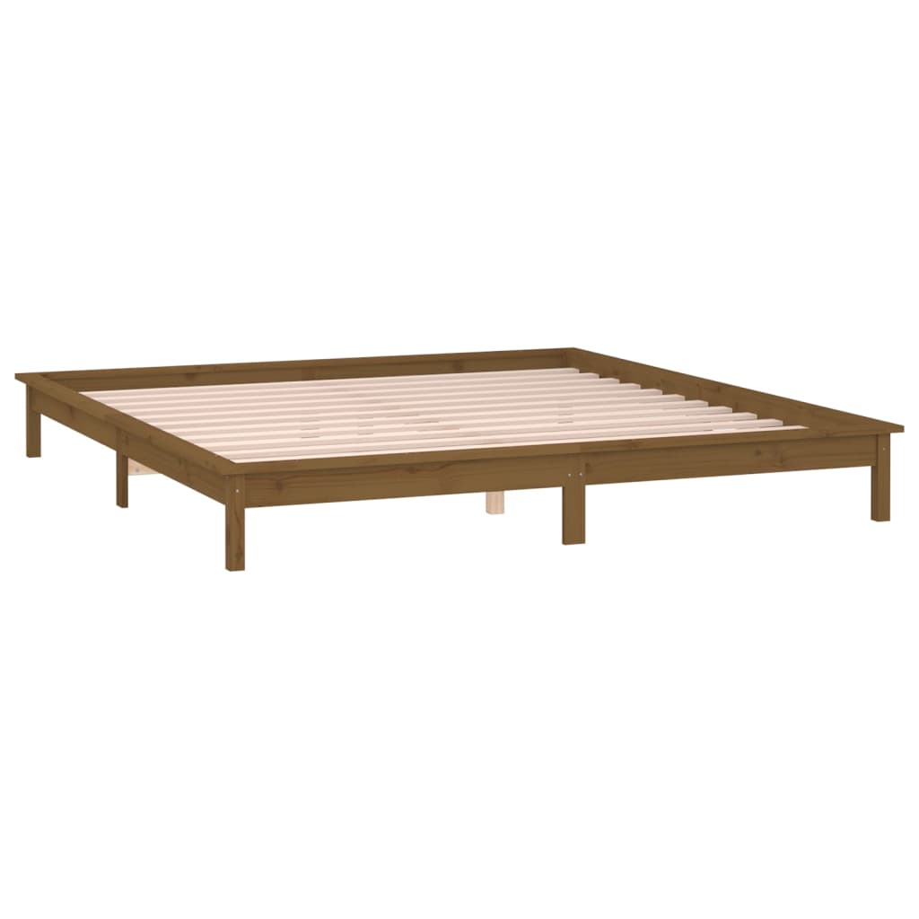 Sengeramme med LED honningbrun 140x190 cm heltre