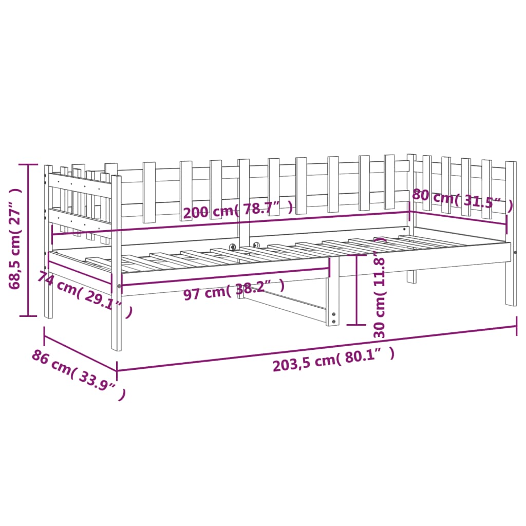 Dagseng uten madrass hvit 80x200 cm heltre furu vidaXL