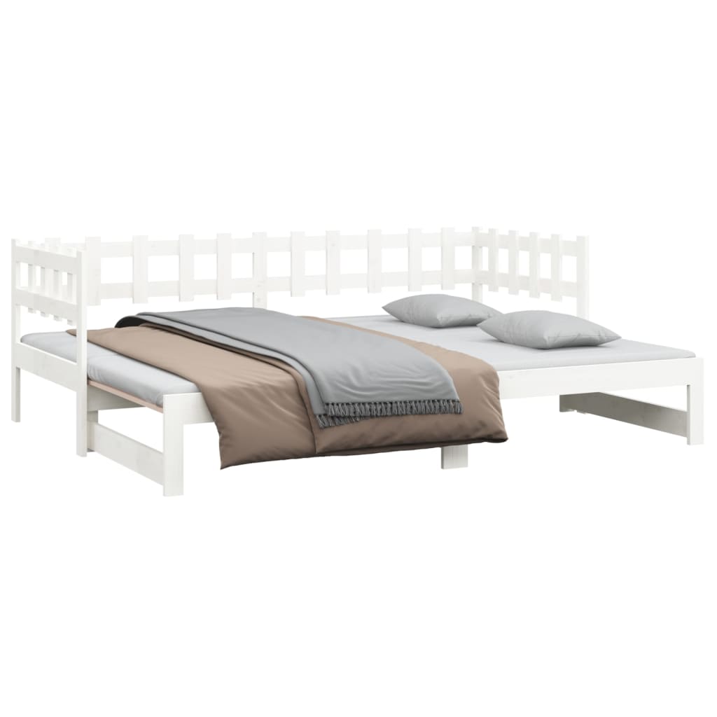 Uttrekkbar dagseng hvit 2x(90x190) cm heltre furu