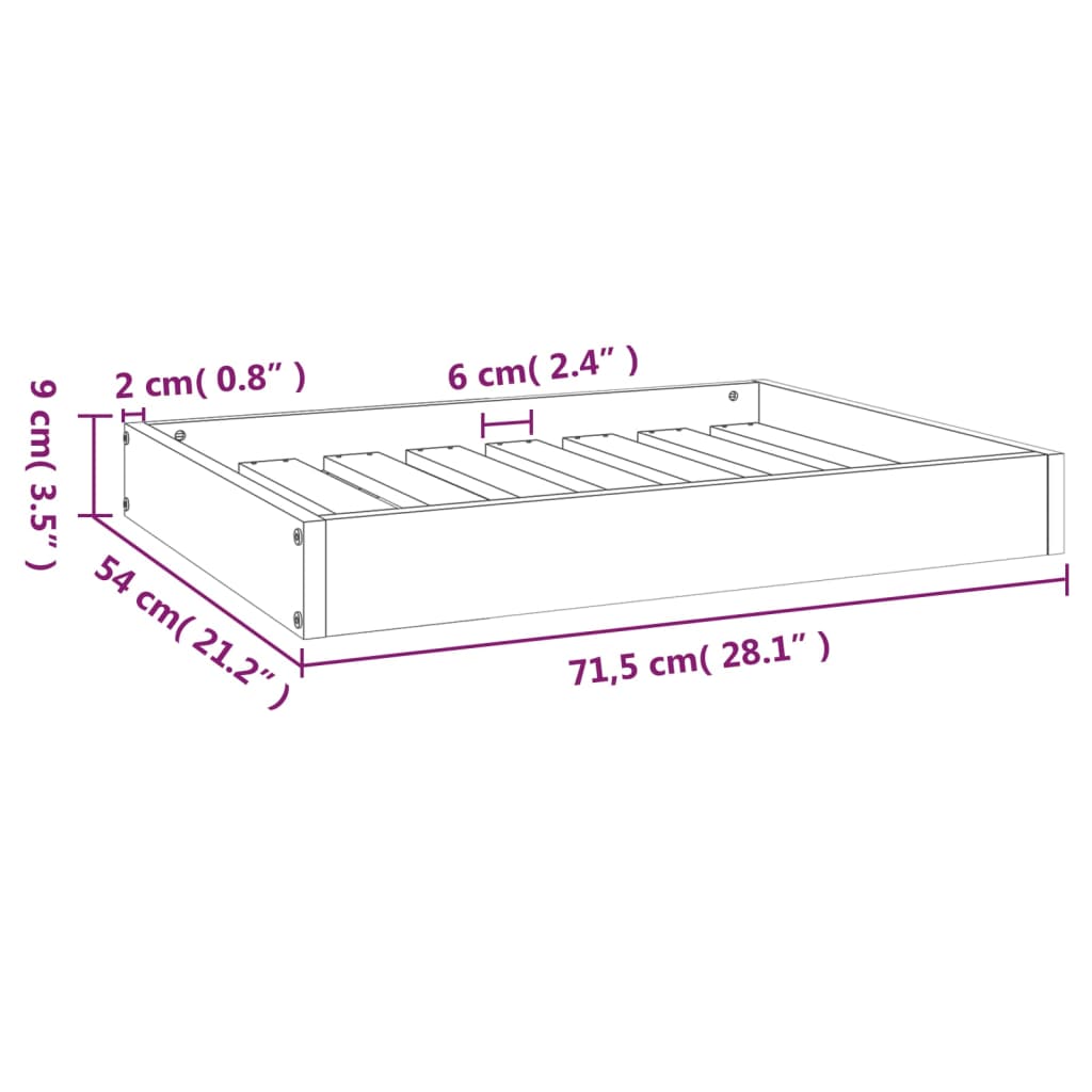 Hundeseng hvit 71,5x54x9 cm heltre furu