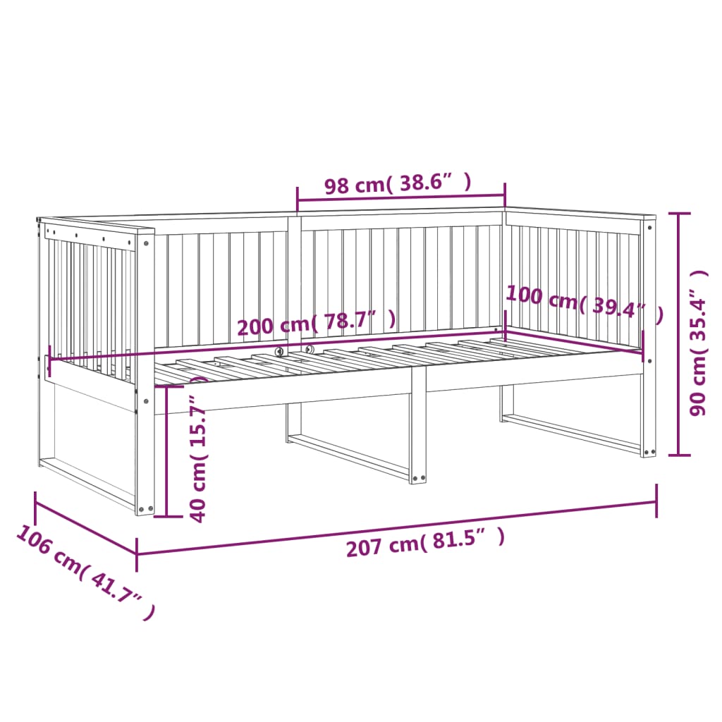 Dagseng uten madrass hvit 100x200 cm heltre furu