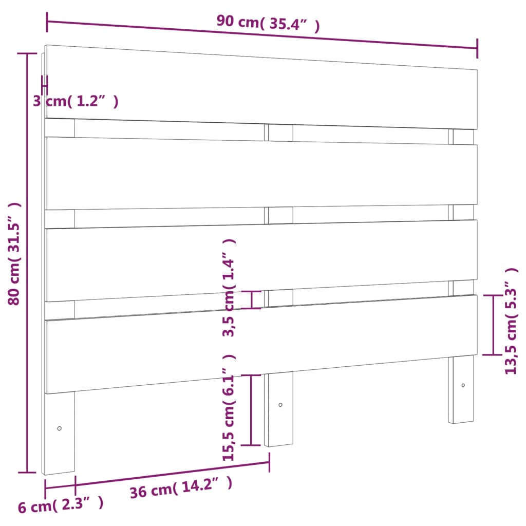 Sengegavl 90x3x80 cm heltre furu