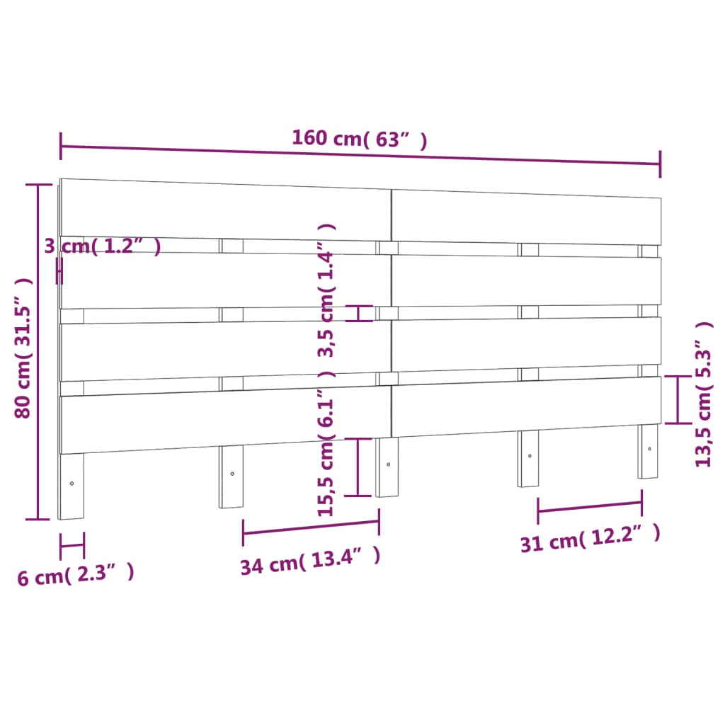 Sengegavl 160x3x80 cm heltre furu