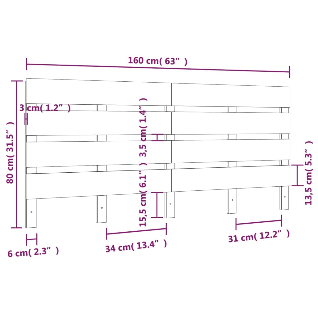 Sengegavl hvit 160x3x80 cm heltre furu