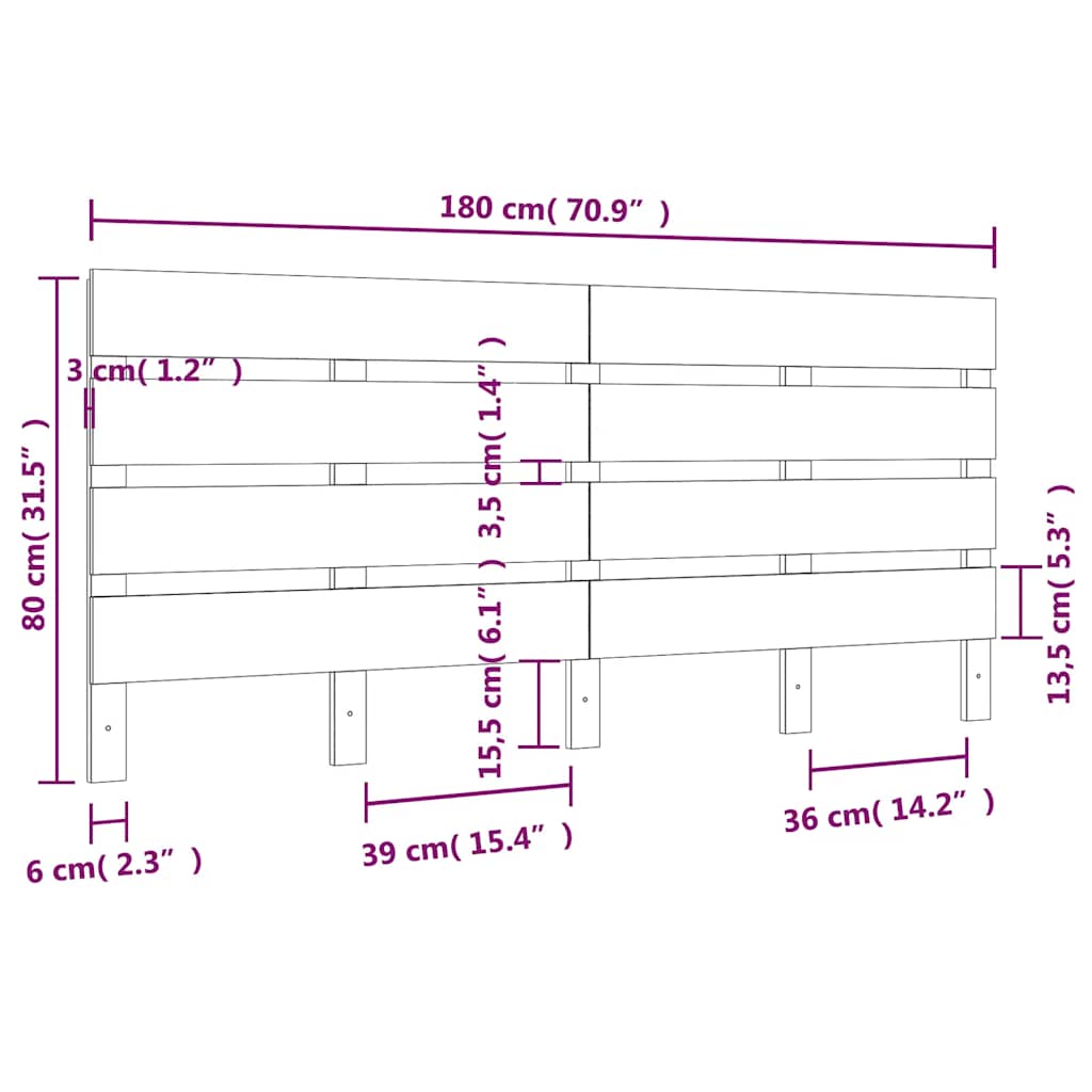 Sengegavl hvit 180x3x80 cm heltre furu