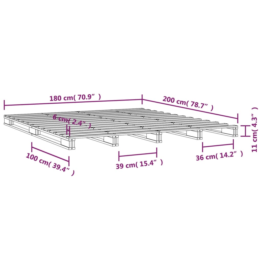 Palleseng 180x200 cm heltre furu Super King
