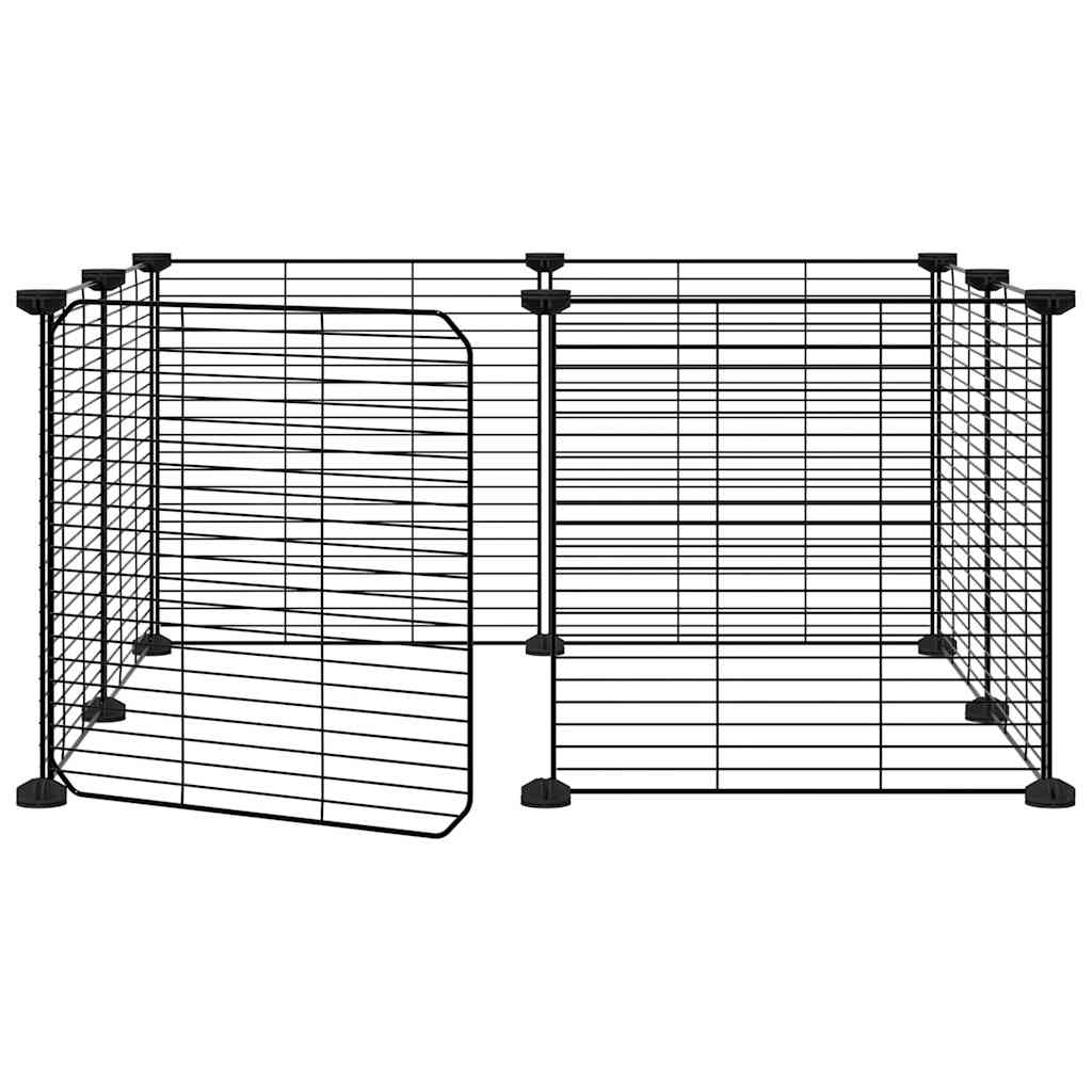 Kjæledyrbur med 8 paneler og dør svart 70x70x35 cm stål