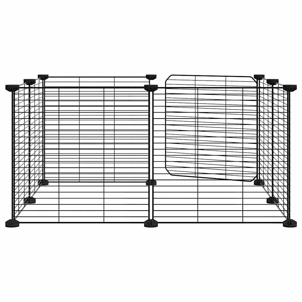 Kjæledyrbur med 8 paneler og dør svart 70x70x35 cm stål