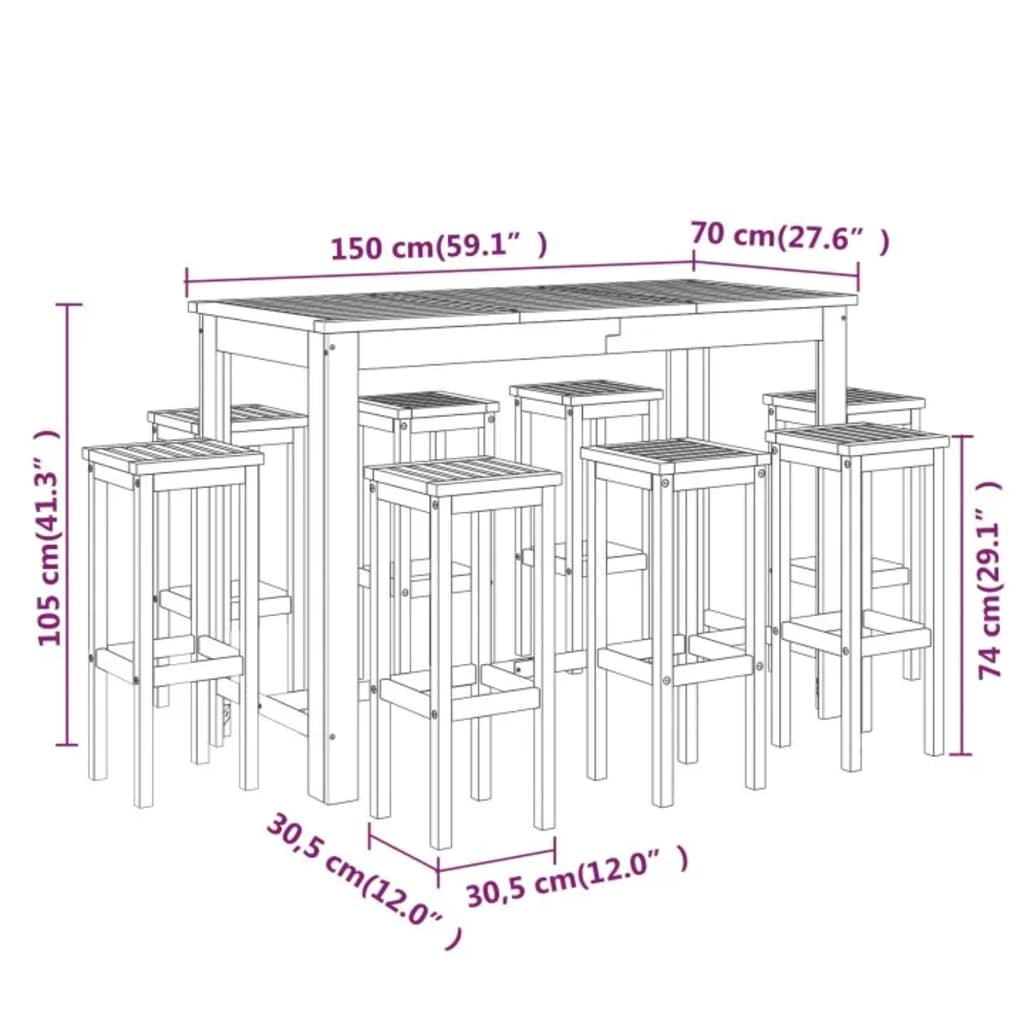 Hagebarsett 9 deler heltre akasie