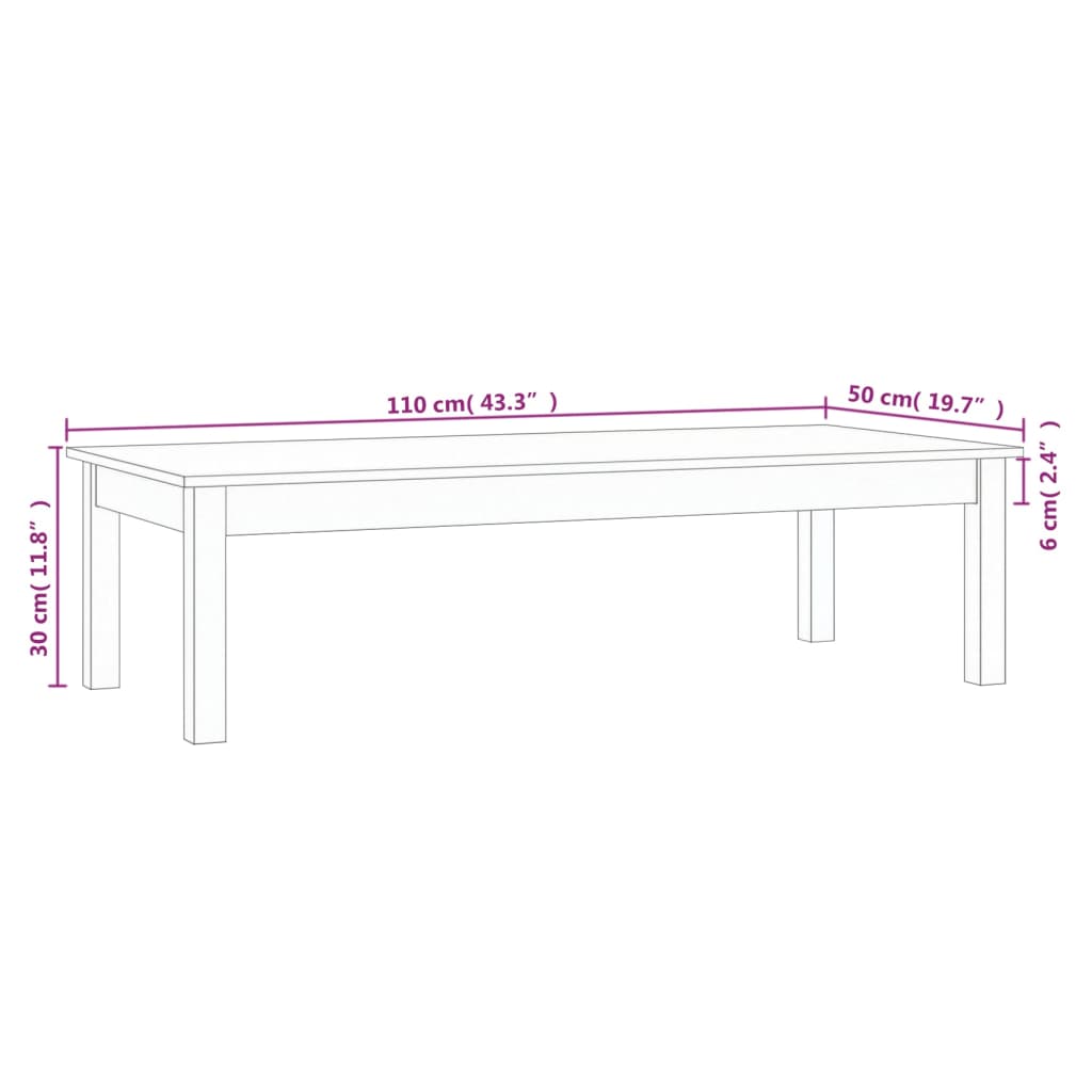 Salongbord 110x50x30 cm heltre furu