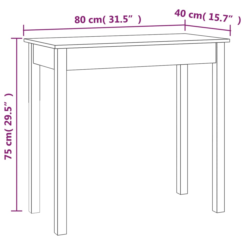 Konsollbord 80x40x75 cm heltre furu