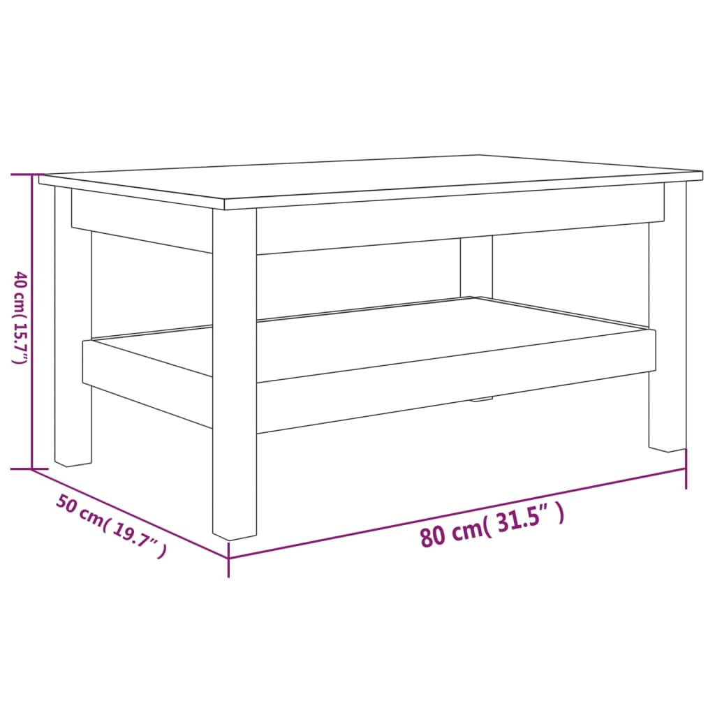 Salongbord hvit 80x50x40 cm heltre furu