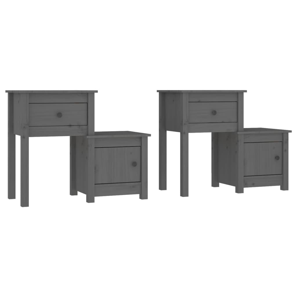 Nattbord 2 stk grå 79,5x38x65,5 heltre furu