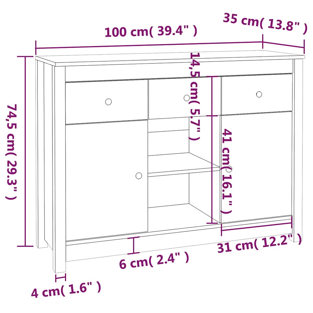 Skjenk svart 100x35x74,5 cm heltre furu