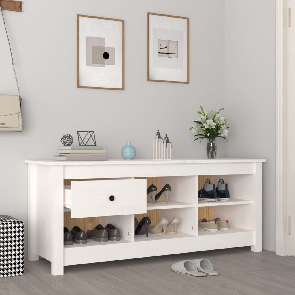 Skoskap hvit 110x38x45,5 cm heltre furu