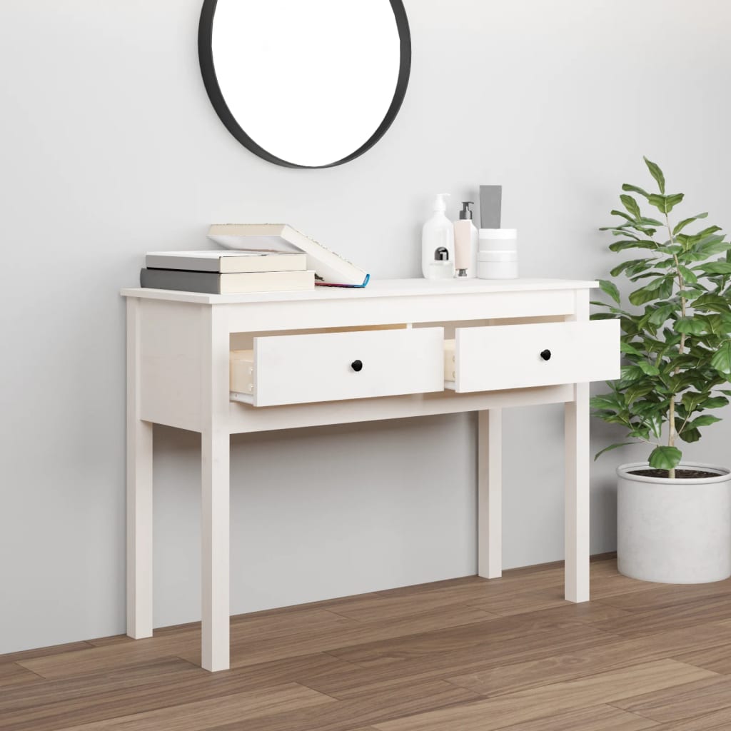Konsollbord hvit 100x35x75 cm heltre furu