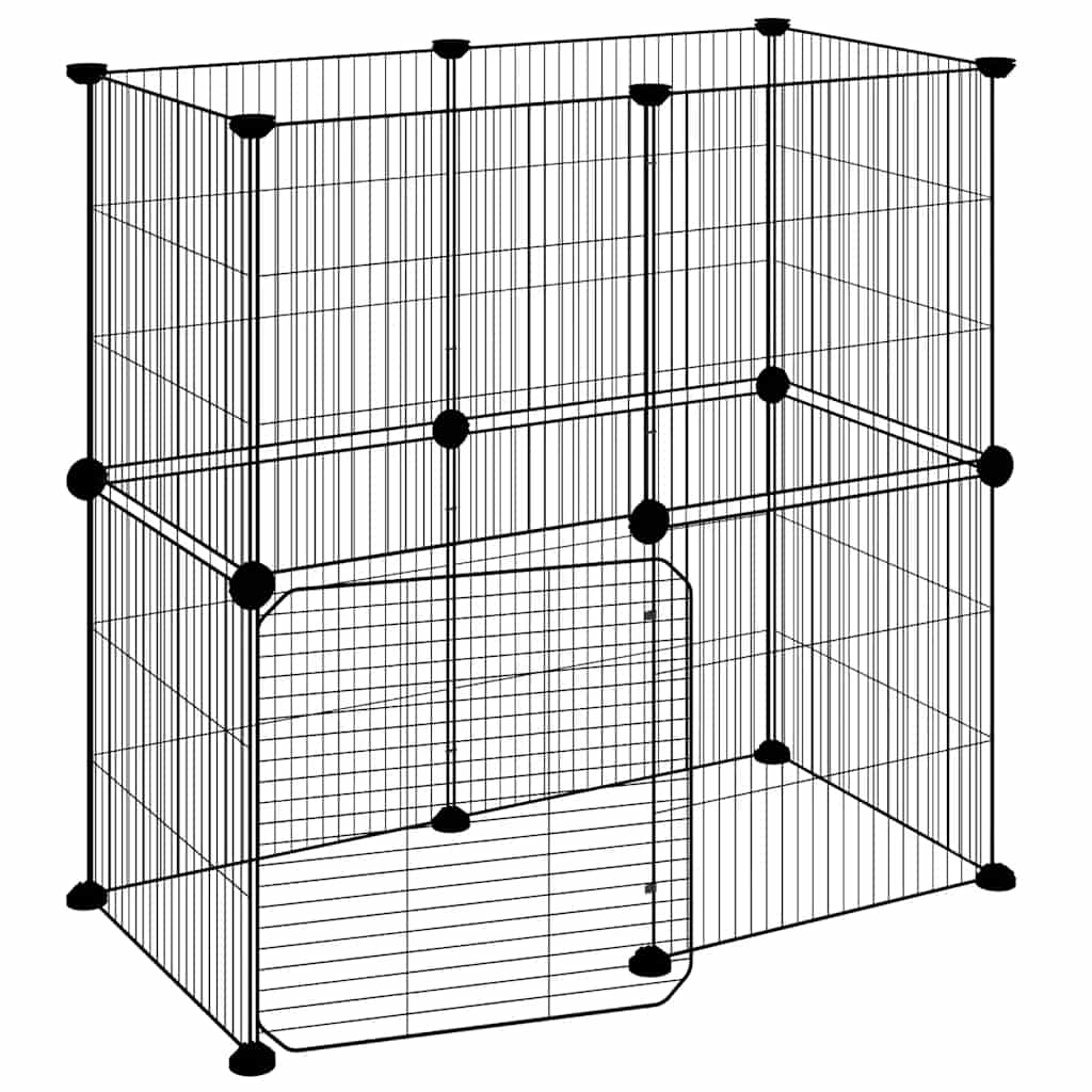Dyrebur 12 paneler med dør svart 35x35 cm stål