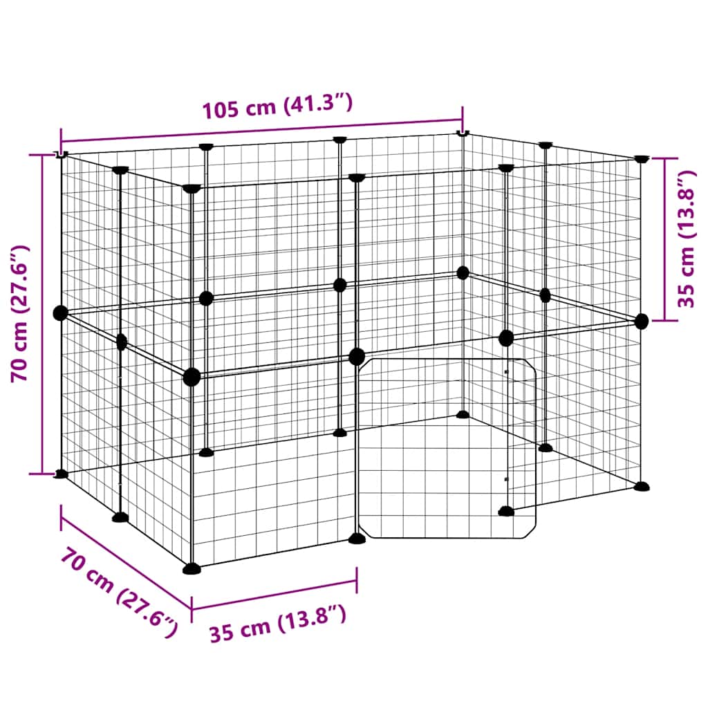 Dyrebur 20 paneler med dør svart 35x35 cm stål