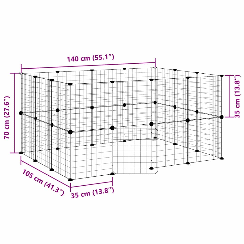 Dyrebur 28 paneler med dør svart 35x35 cm stål