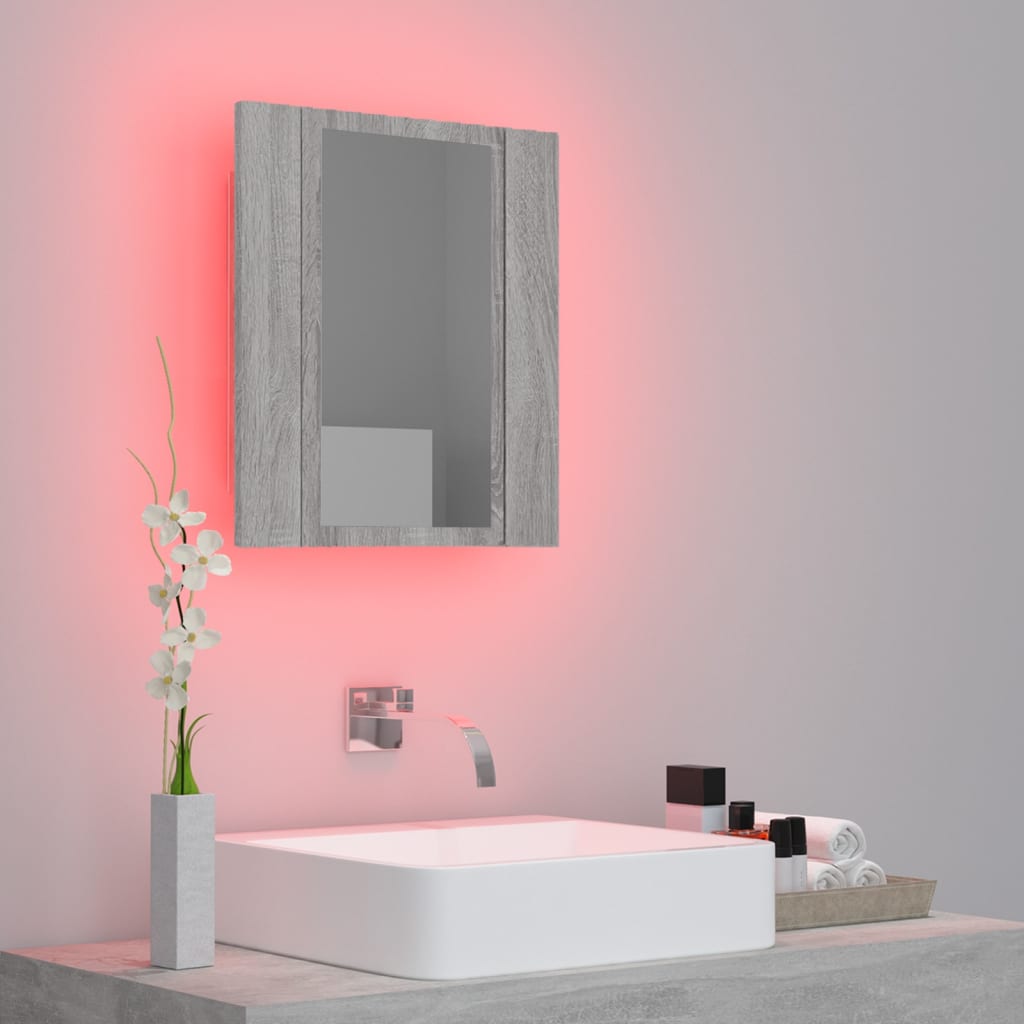Speilskap med LED grå sonoma 40x12x45 cm konstruert tre