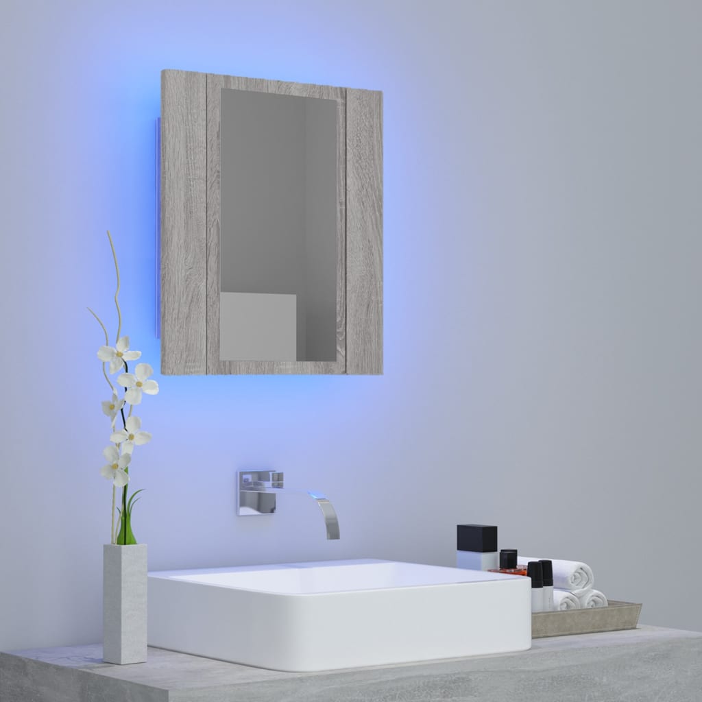 Speilskap med LED grå sonoma 40x12x45 cm konstruert tre