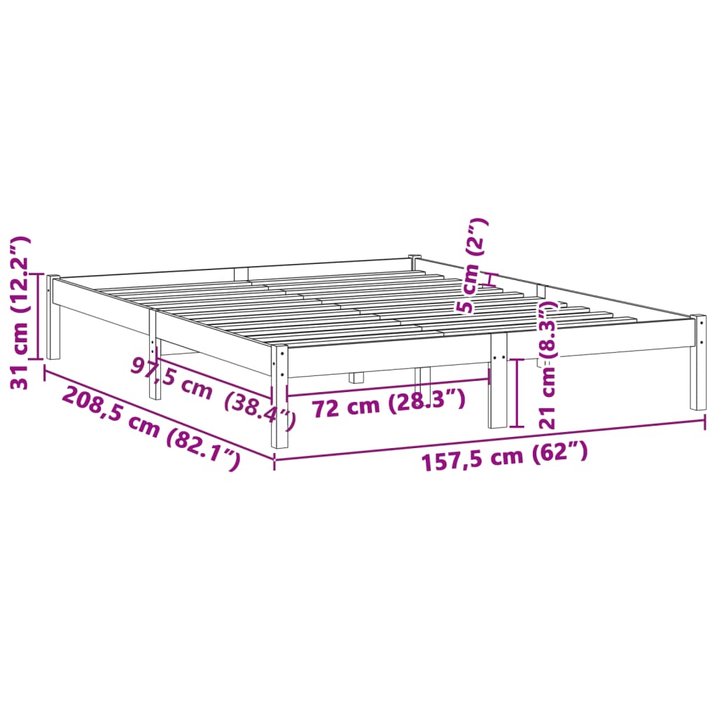Sengeramme uten madrass 152x203 cm heltre furu