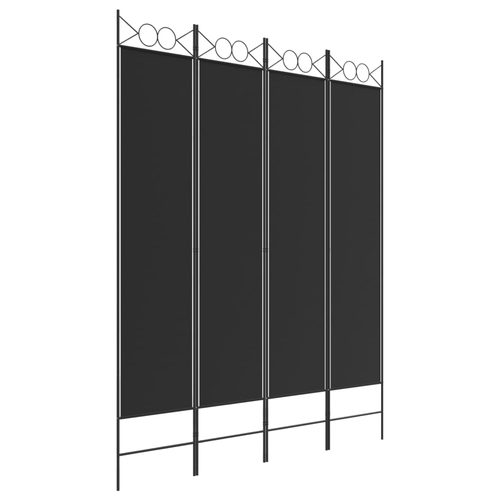 Romdeler 4 paneler svart 160x200 cm stoff
