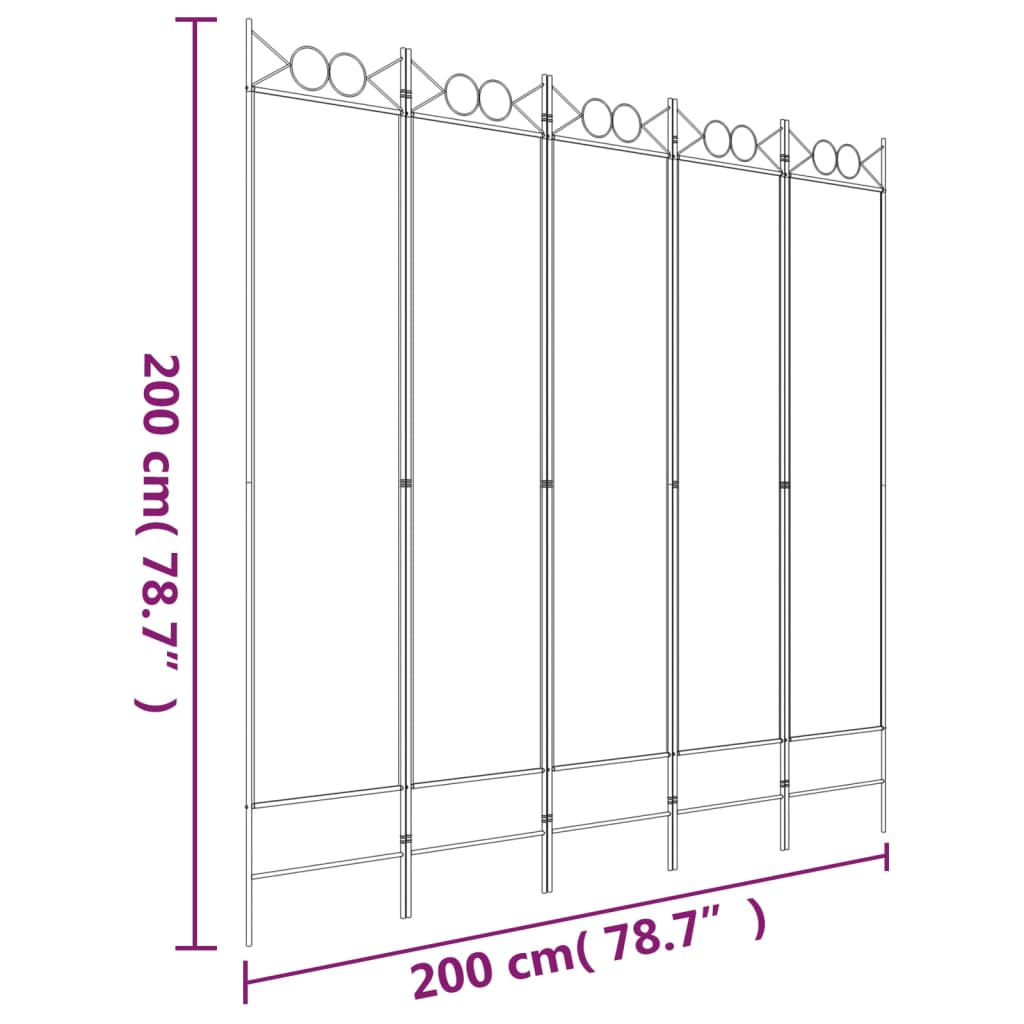 Romdeler med 5 paneler brun 200x200 cm stoff