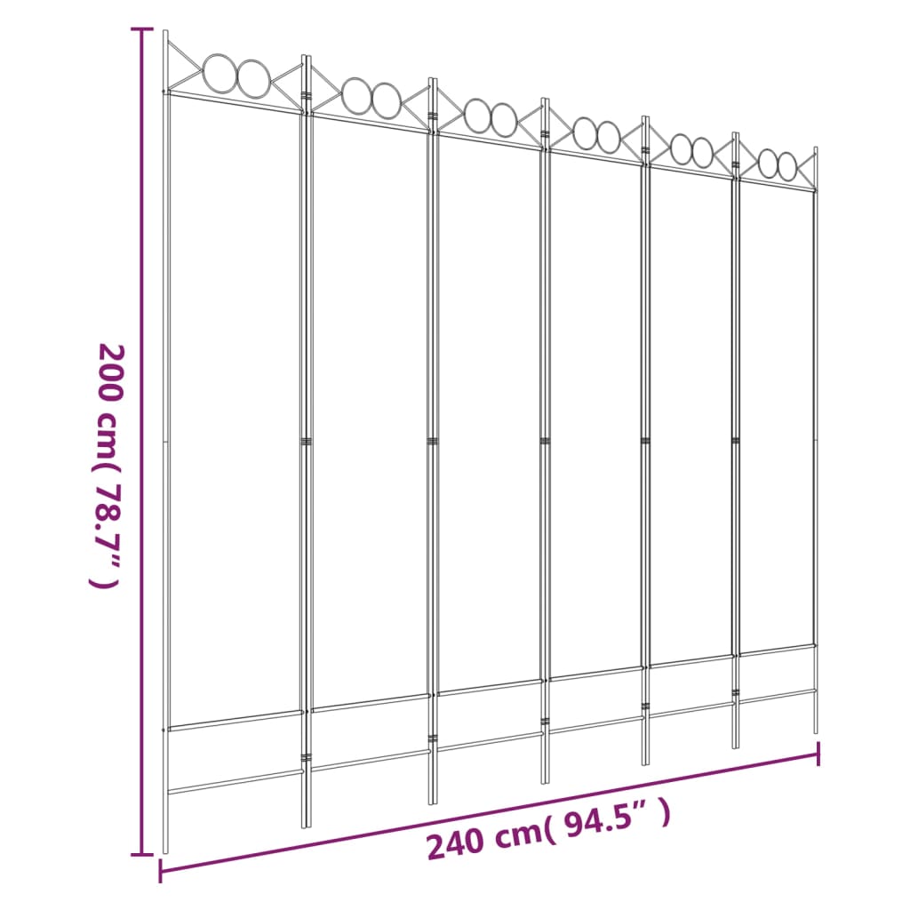 Romdeler med 6 paneler antrasitt 240x200 cm stoff