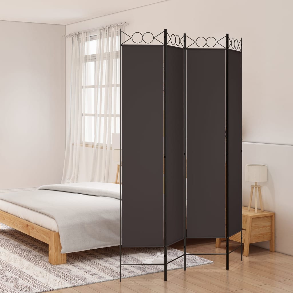 Romdeler med 4 paneler brun 160x220 cm stoff