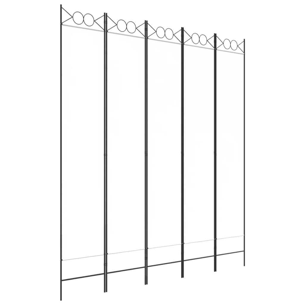 Romdeler 5 paneler hvit 200x220 cm stoff