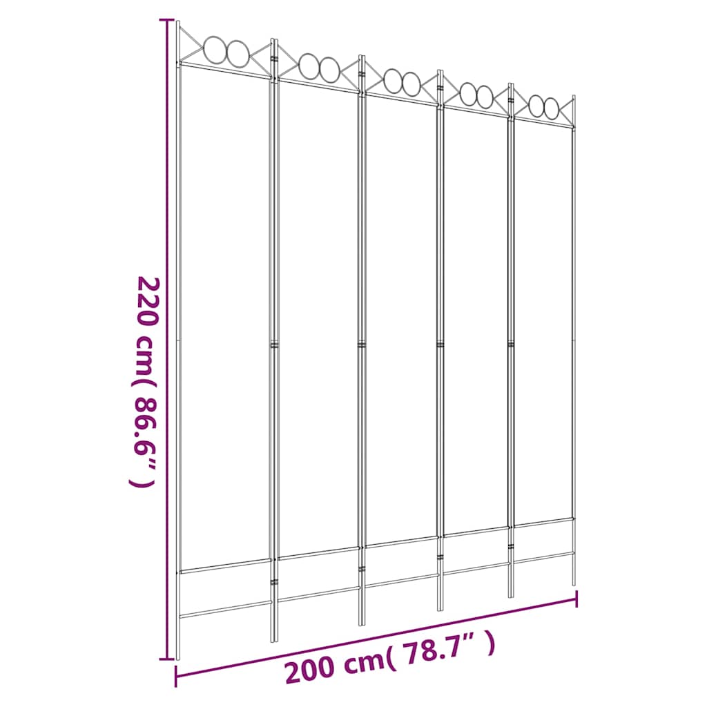 Romdeler 5 paneler antrasitt 200x220 cm stoff vidaXL
