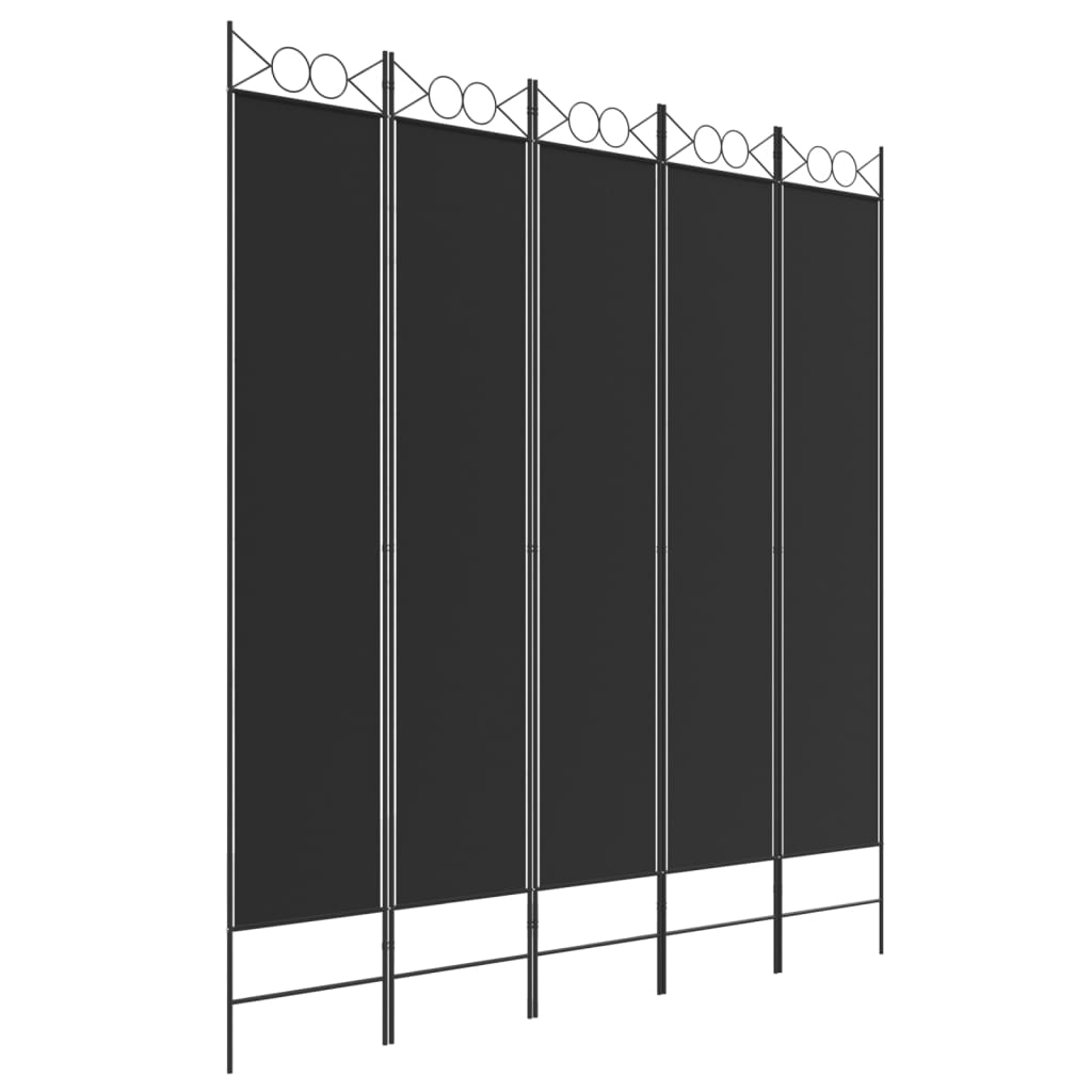 Romdeler 5 paneler svart 200x220 cm stoff vidaXL
