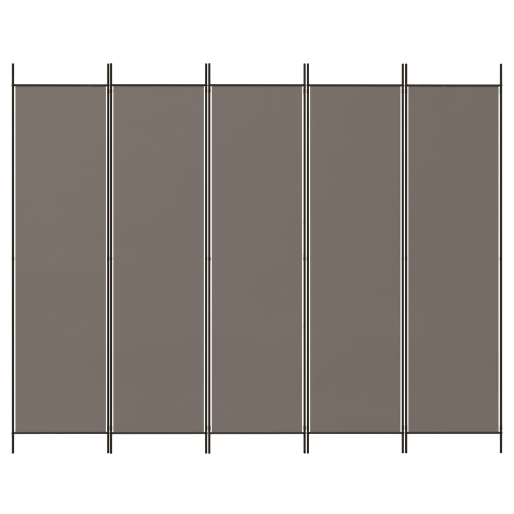 Romdeler med 5 paneler antrasitt 250x200 cm stoff