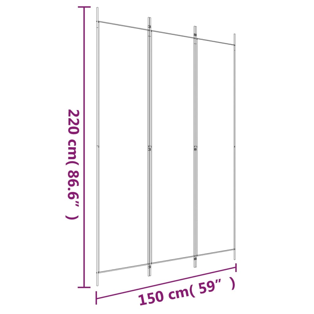 Romdeler 3 paneler antrasitt 150x220 cm stoff