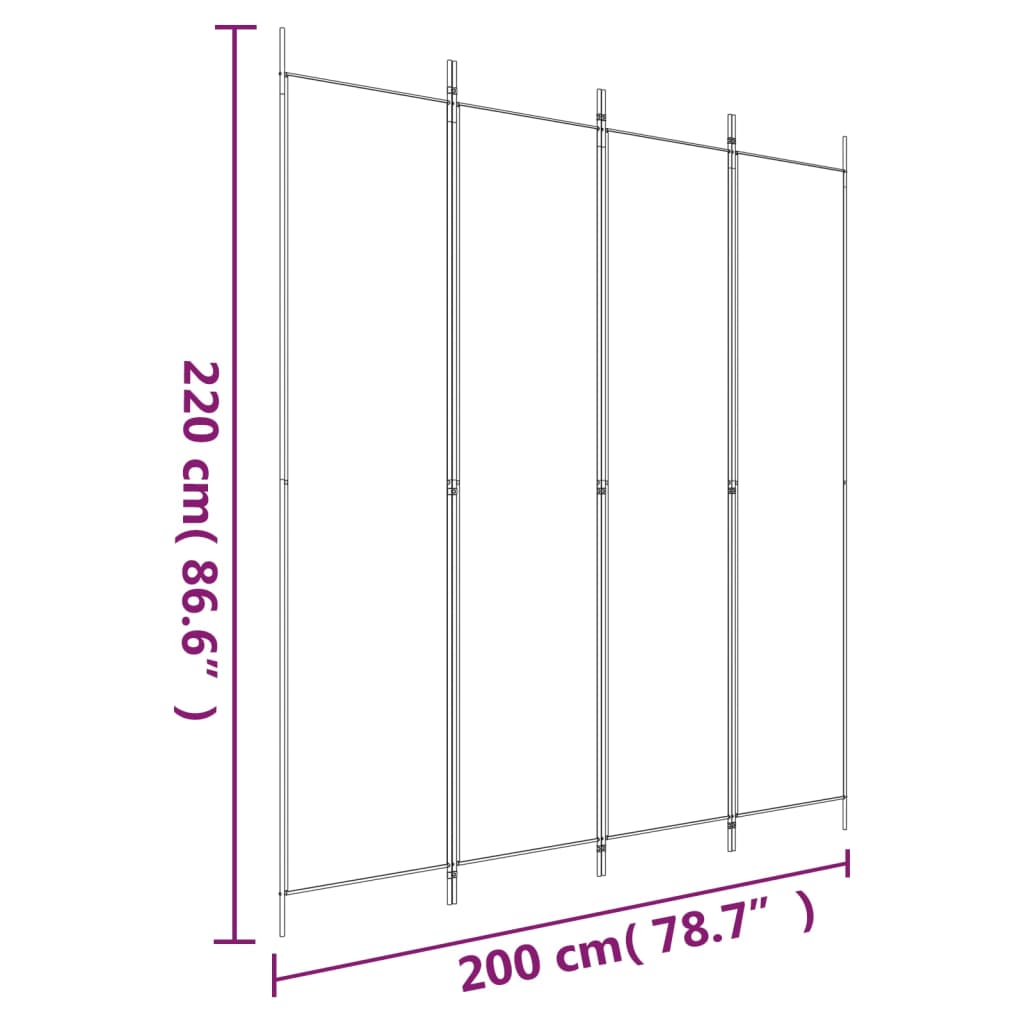 Romdeler 4 paneler hvit 200x220 cm stoff