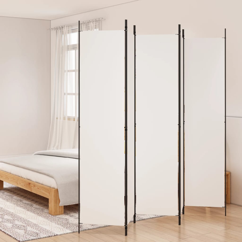 Romdeler med 5 paneler hvit 250x220 cm stoff