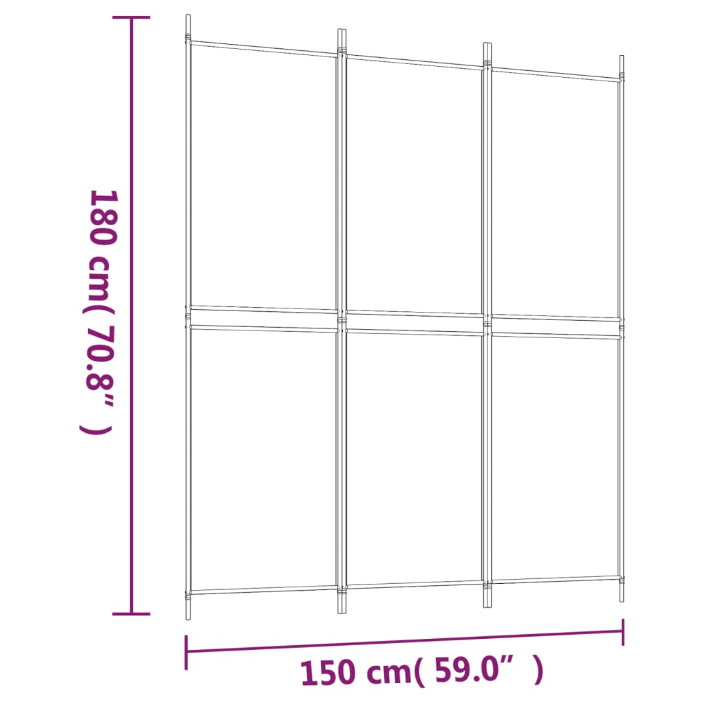 Romdeler 3 paneler antrasitt 150x180cm stoff