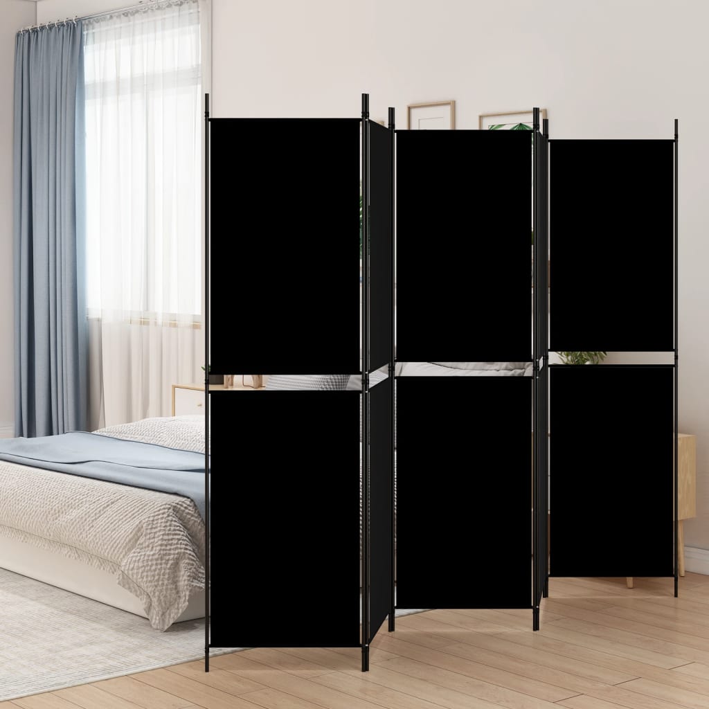 Romdeler med 5 paneler svart 250x180 cm stoff