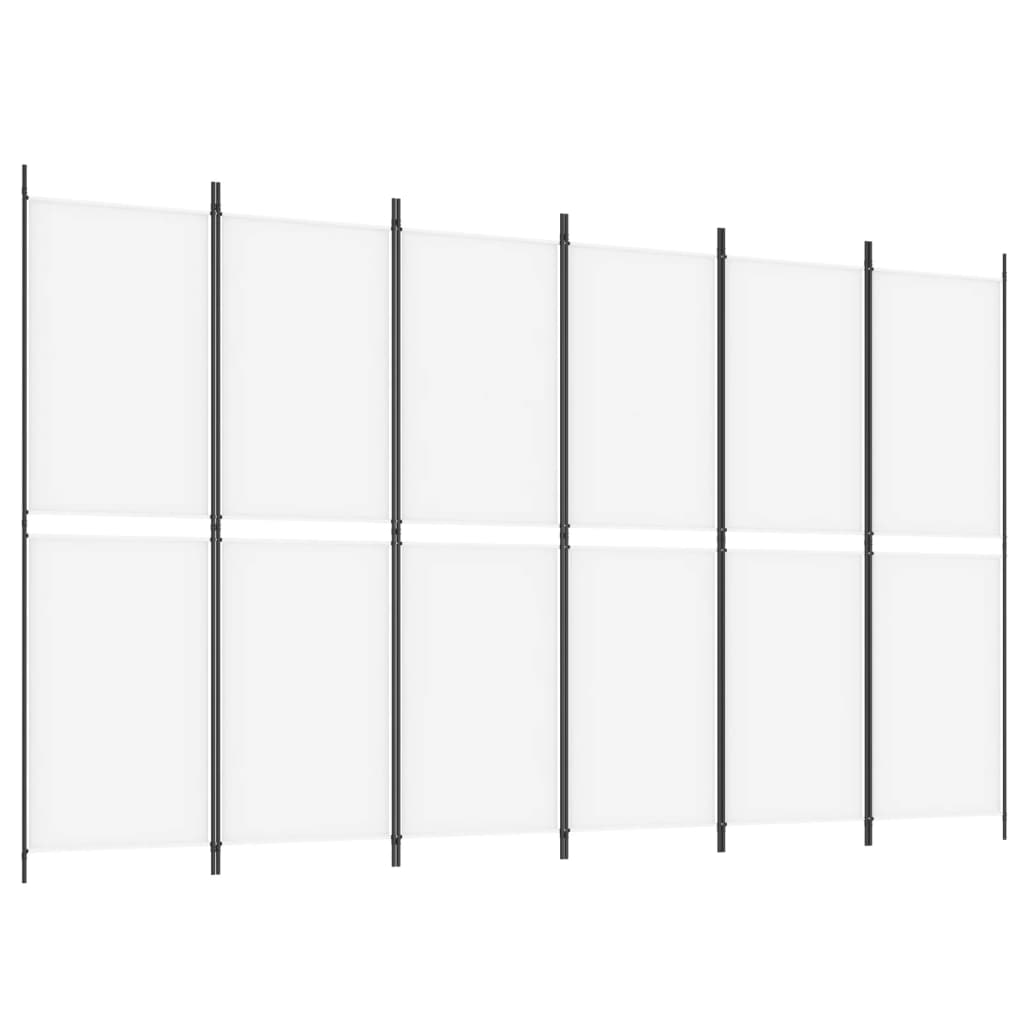 Romdeler med 6 paneler hvit 300x180 cm stoff