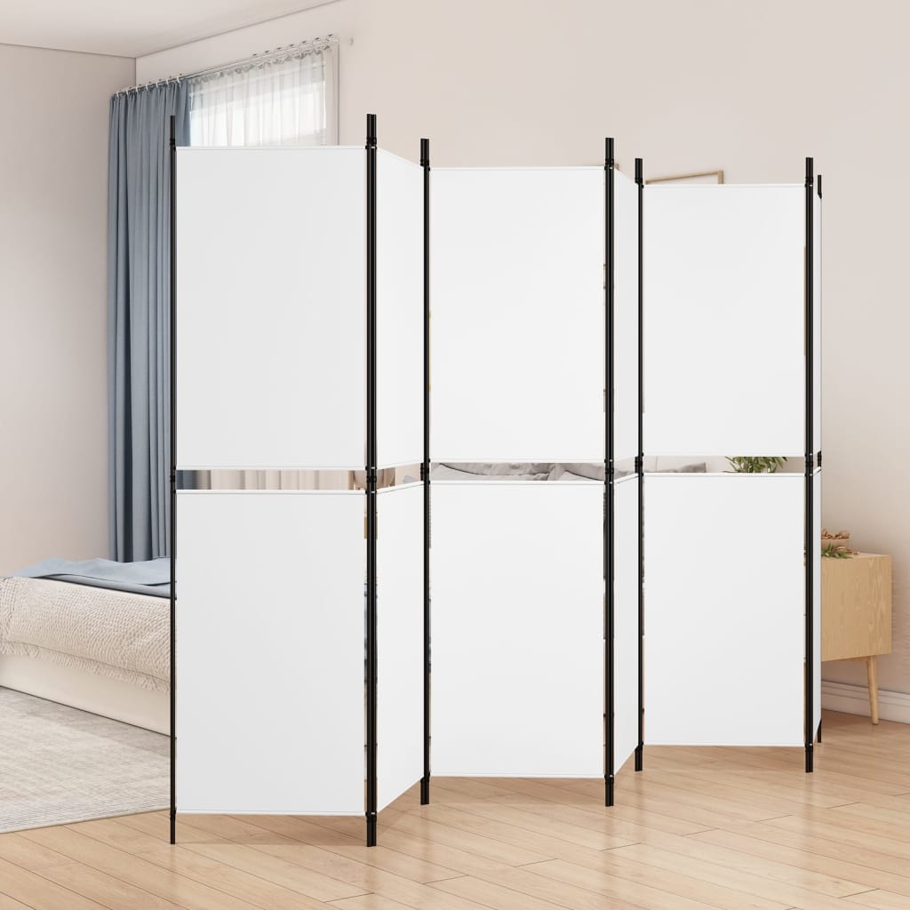 Romdeler med 6 paneler hvit 300x180 cm stoff