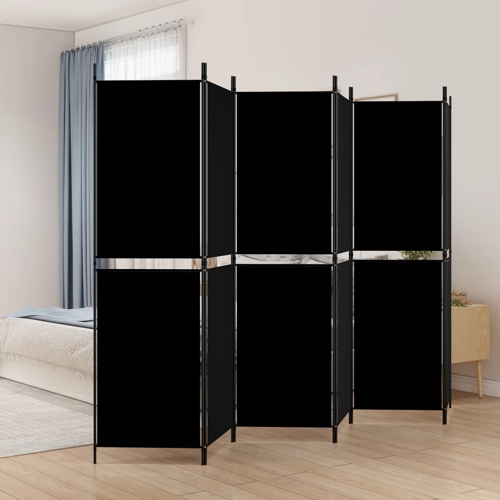 Romdeler med 6 paneler svart 300x180 cm stoff