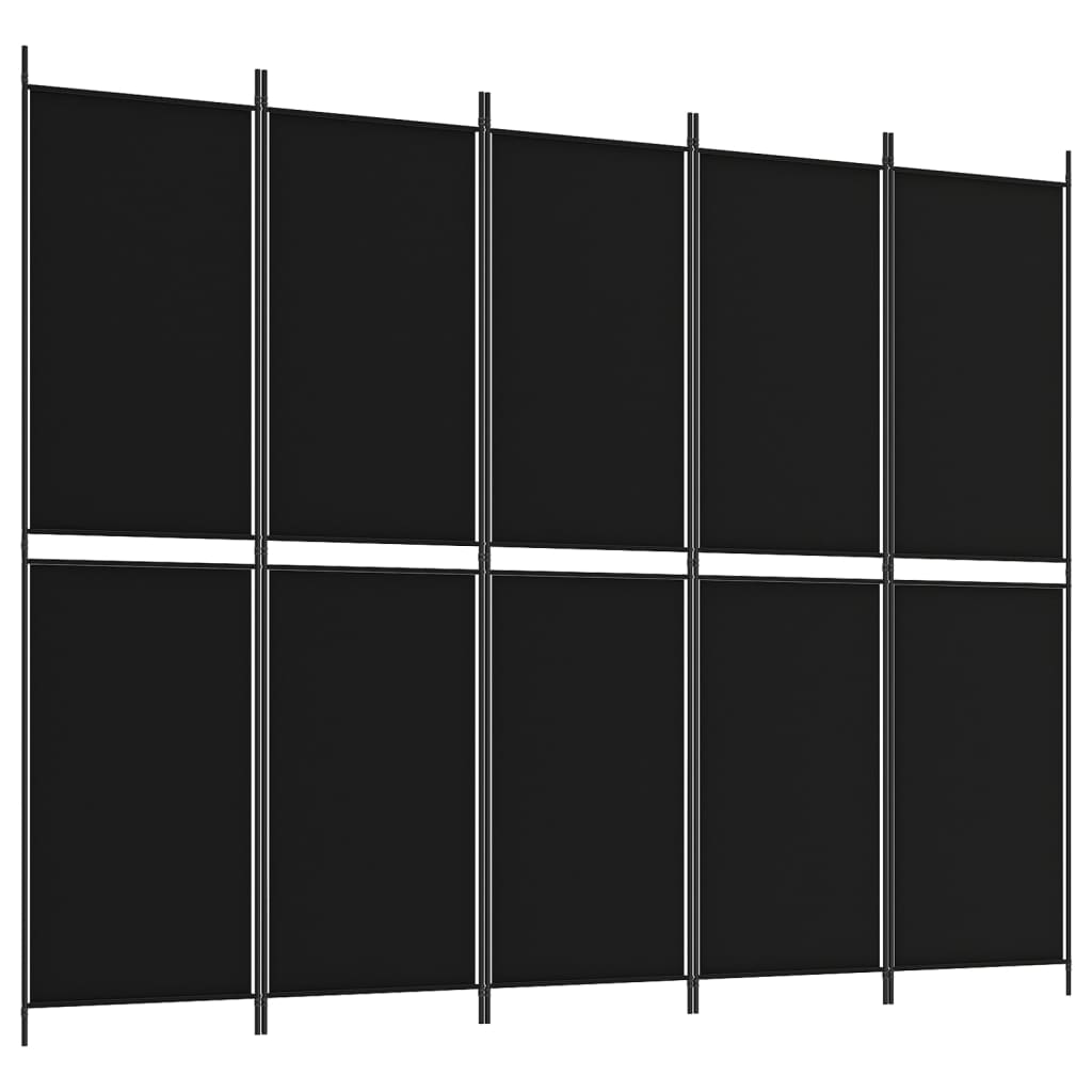 Romdeler 5 paneler svart 250x200 cm stoff vidaXL