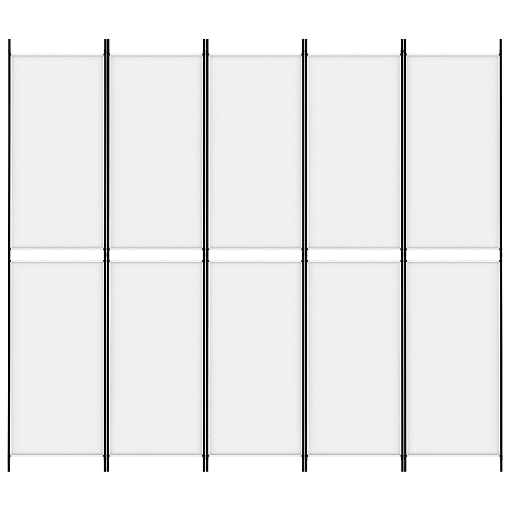 Romdeler med 5 paneler hvit 250x220 cm stoff