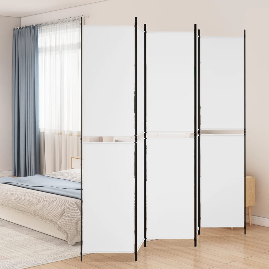 Romdeler med 5 paneler hvit 250x220 cm stoff