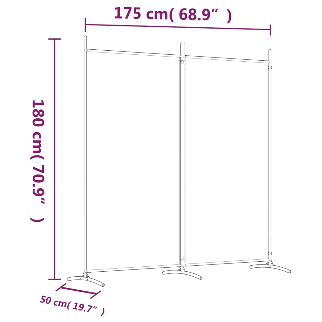 Romdeler med 2 paneler hvit 175x180 cm stoff
