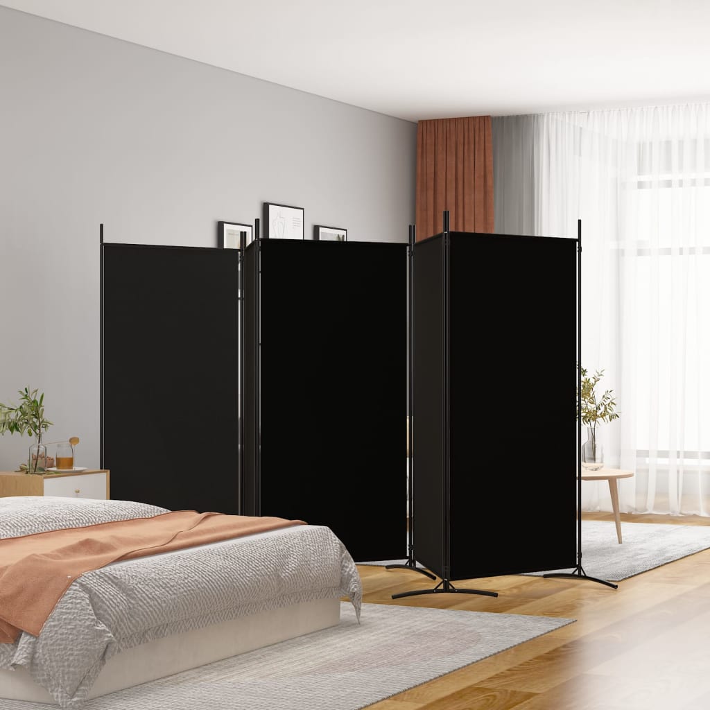 Romdeler med 5 paneler svart 433x180 cm stoff